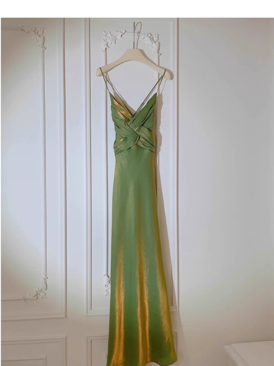 Green Suspender Evening Dress French Style Slim Green Party Dress YM1695