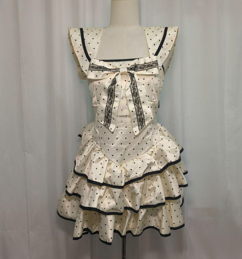 Pretty Ivory Polka Dots Ruffled Square-neck A-Line Short Prom Dress Party Dress YM2556