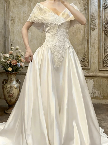 Sparkly White Embroidered Silky Square-neck A-Line Long Prom Dress Birthday Dress YM2589