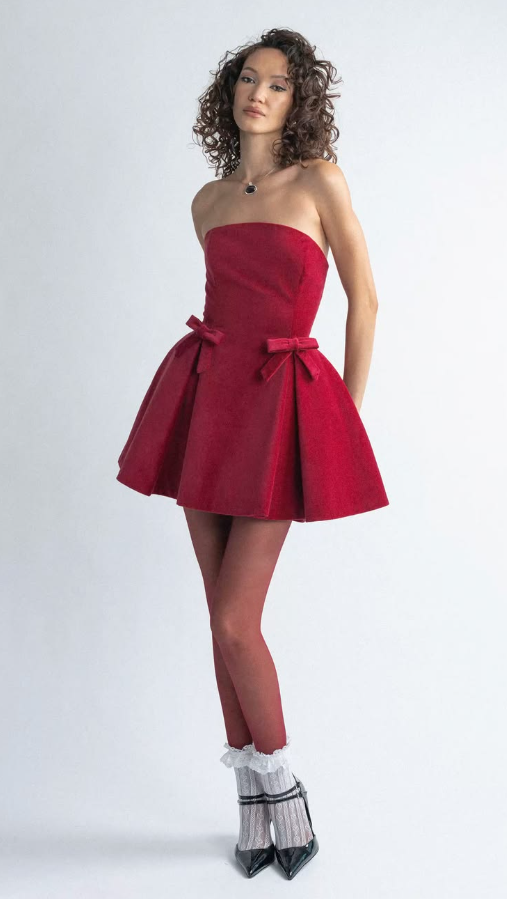Minimalist Red Satin Strapless A-Line Short Prom Dress Party Dress YM2508