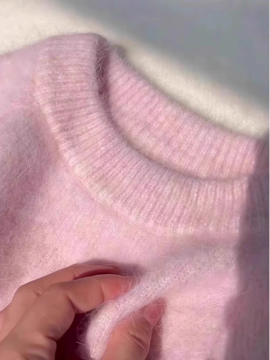 Women's pink mohair knitted pullover sweater autumn and winter YM1579