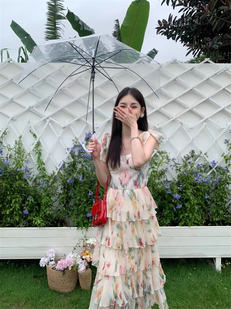 Floral Slimming Sleeveless Elegant Cake A Line Layered Dress YM1776