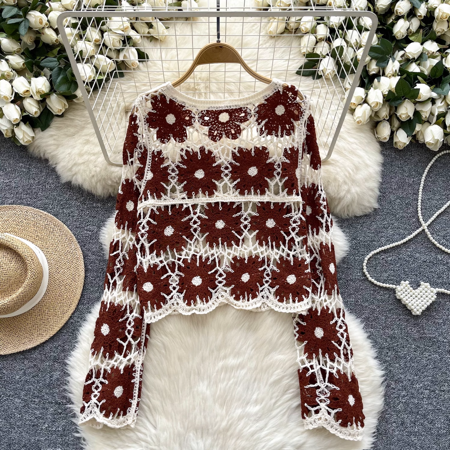 Vintage Knitted Hollow Crochet Sweater YM1687
