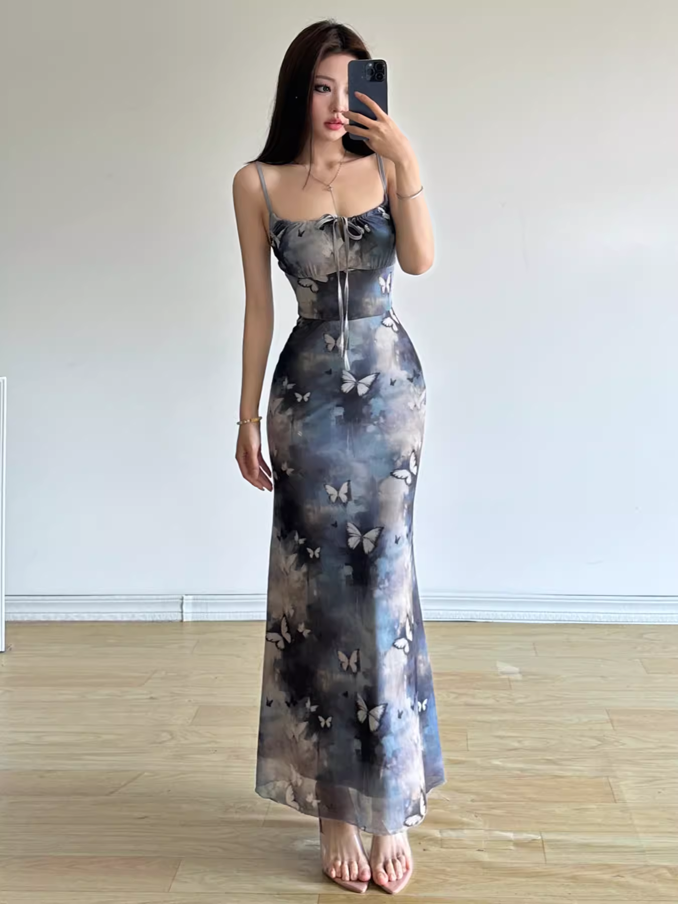 Women's retro butterfly smudged suspender dress YM1341