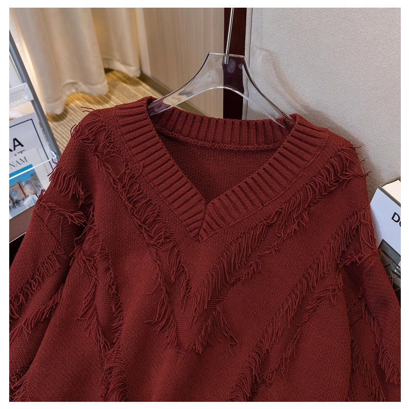 Burgundy High-End Sweater Women's Early Autumn Chic Knitted Sweater YM2284