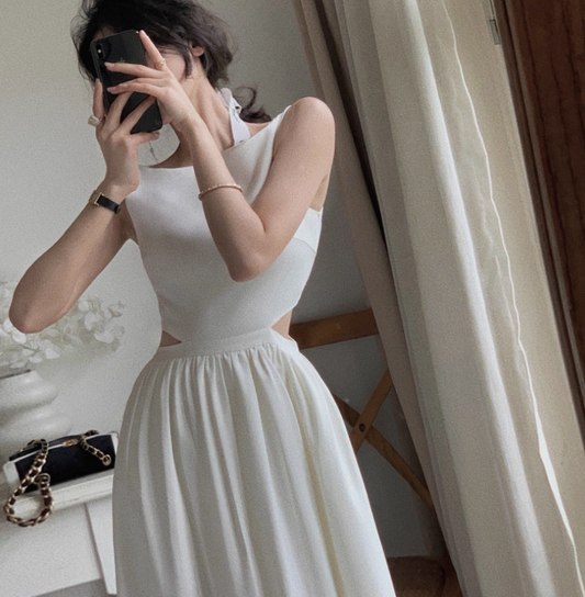 High-end sexy waist-revealing temperament slimming suspender party birthday dress YM1955