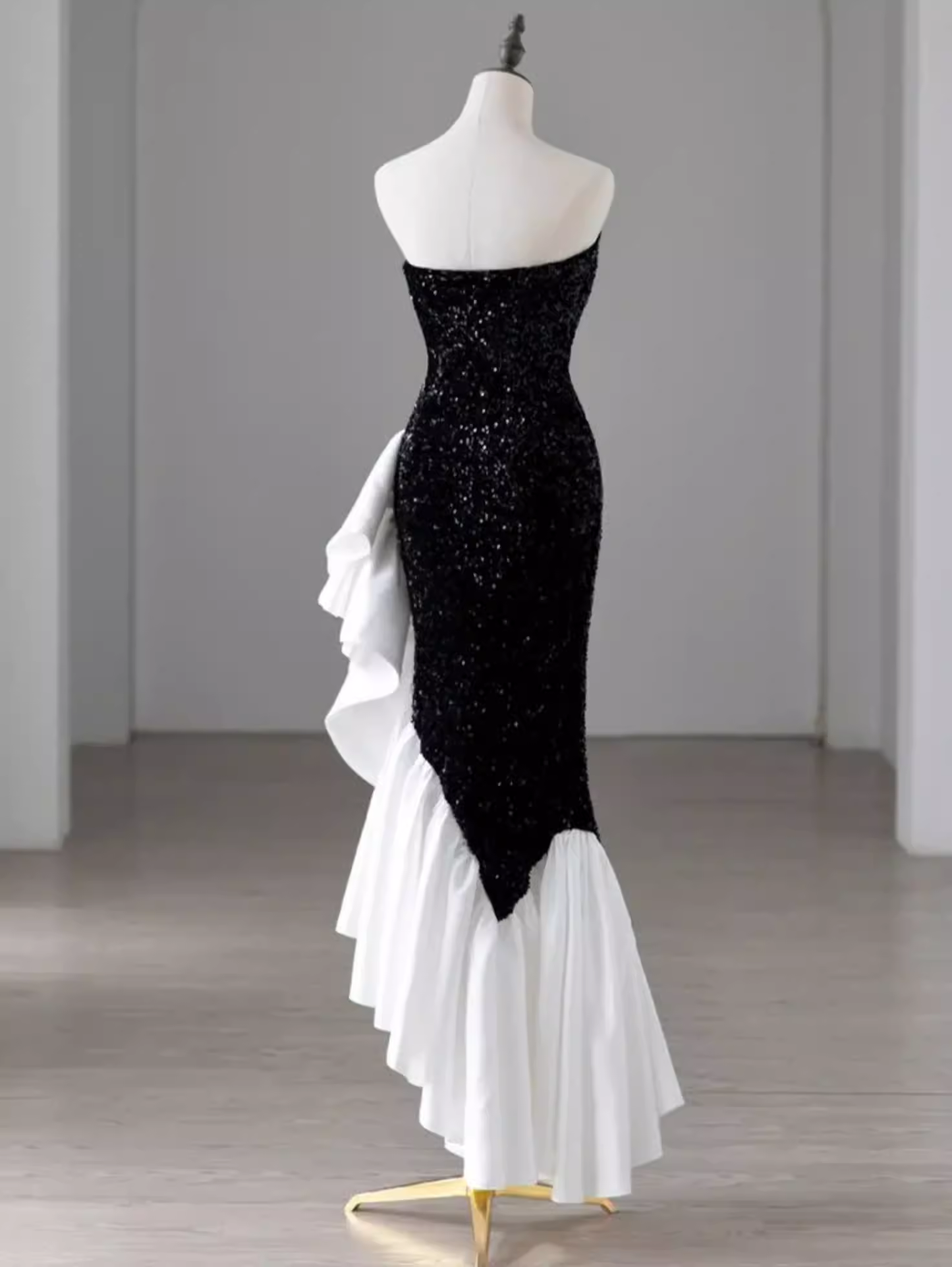 Black evening gown sequined mermaid dress YM1476