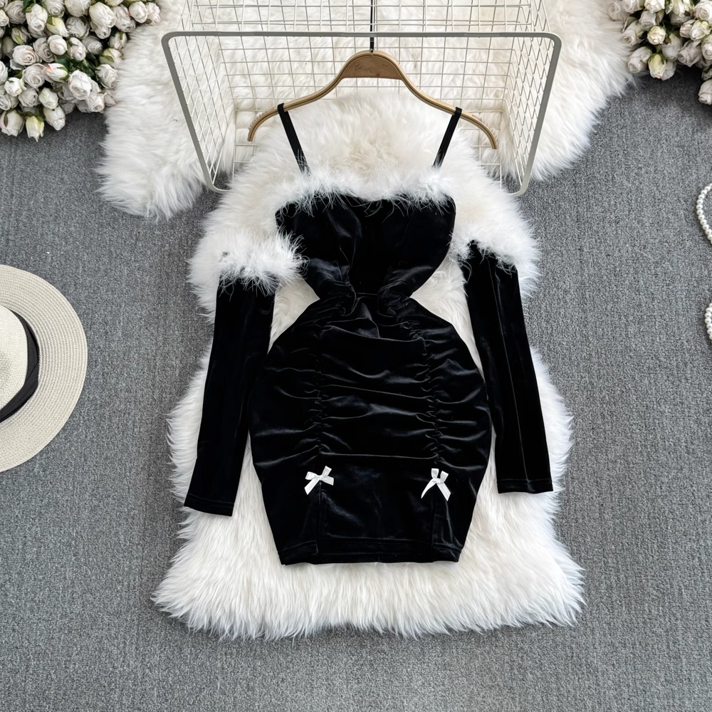 Fashionable Christmas Sexy Furry Patchwork Bodycon Dress with Sleeves ymprom Fashionable Christmas Sexy Furry Patchwork Bodycon Dress with Sleeves ymprom