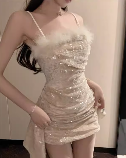 Pretty Sequin Velvet Straps Sheath Short Birthday Dress YM2336