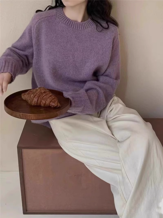 Gentle Purple Round Neck Sweater YM1864