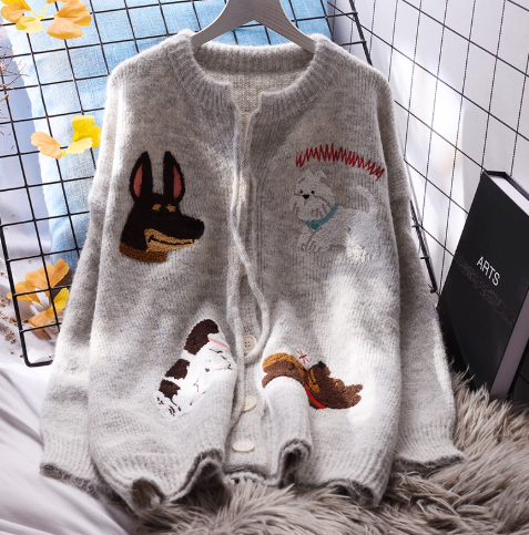 Yellow Round Neck Small Fresh Sweater Cardigan Loose Autumn New Knitted Sweater YM2353