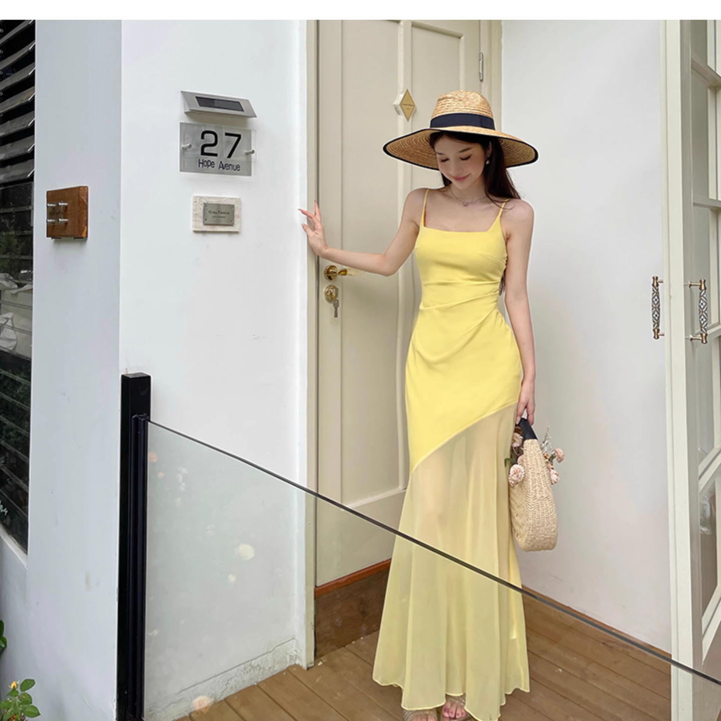 Sweet Spaghetti Straps Yellow Mermaid Long Vacation Dress Seaside Holiday Dress YM2250