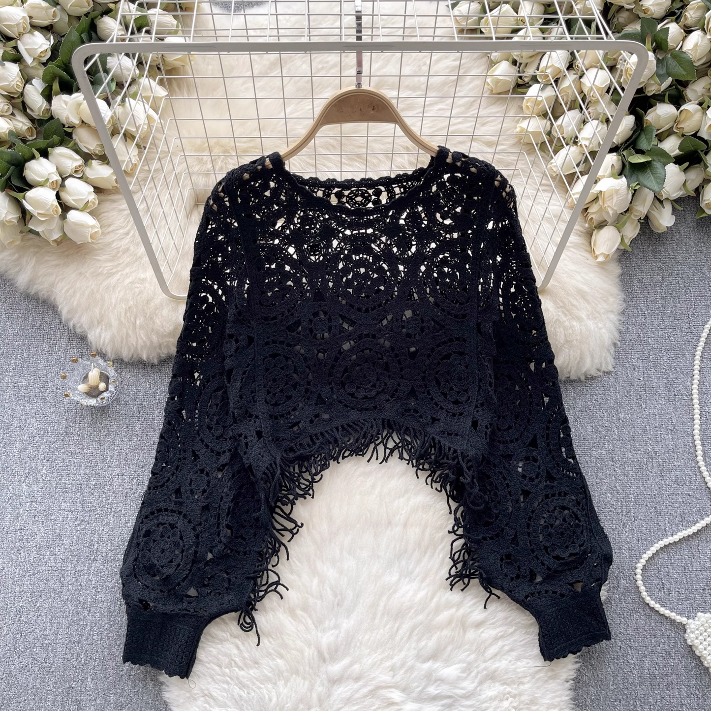 women's retro style hollow knitted top shirt YM430