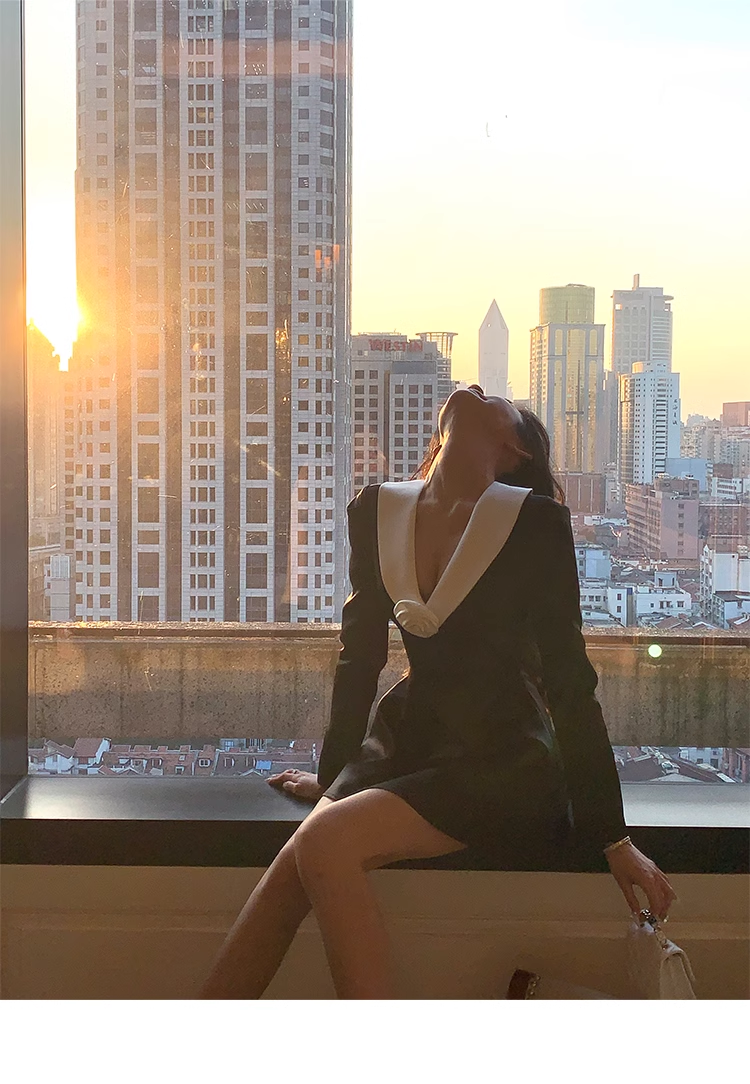 Elegant V Neck A Line Black Party Dress Birthday Outfits YM1997