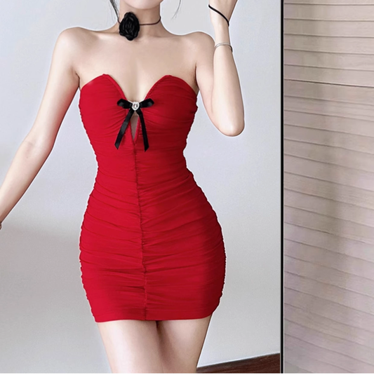 Sexy Strapless Red Sheath Cocktail Dress Short Party Dress YM2196