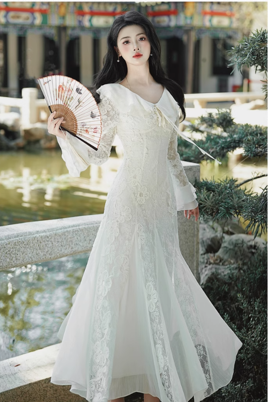 Classy V-Neck Lace Mermaid Party Dress Gentle Birthday Outfits YM1680