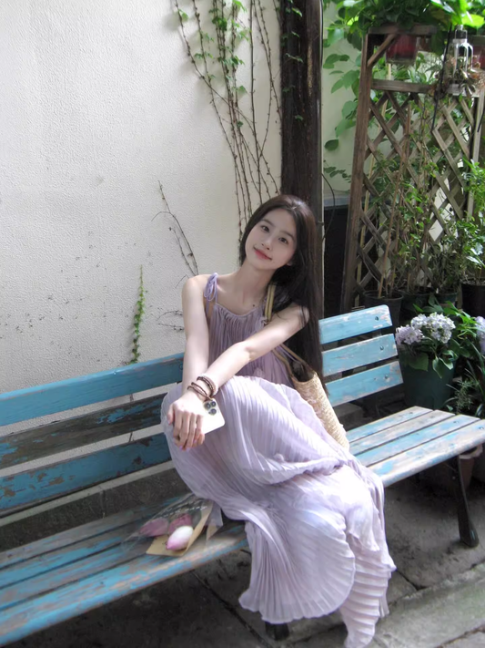 Gentle Style Long Dress Straps Three-Dimensional Flower Fairy Purple Prom Dress YM1656