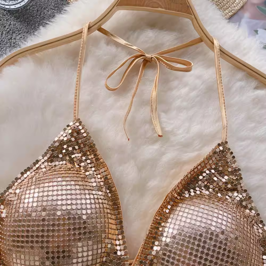 Women's sequined halter top with tassels,YM29