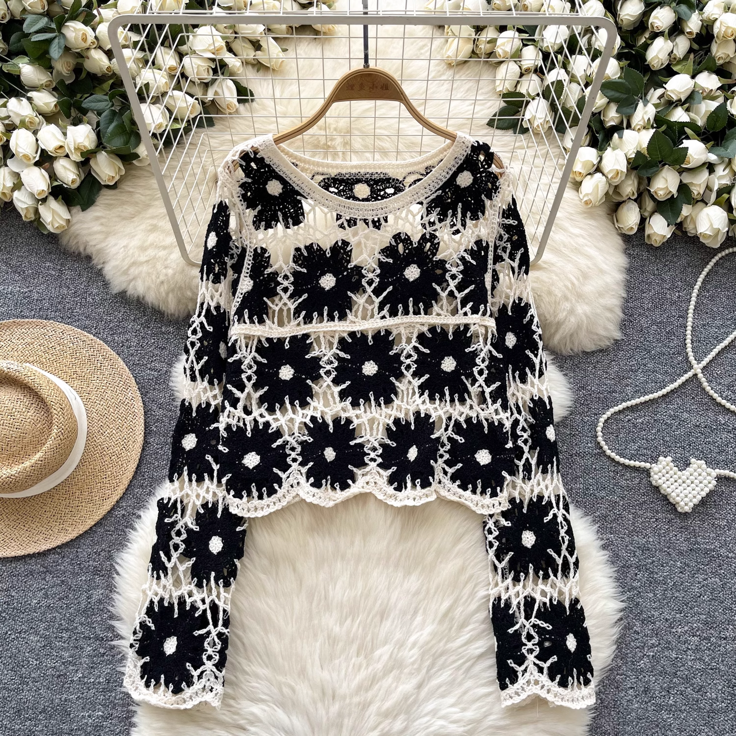Vintage Knitted Hollow Crochet Sweater YM1687