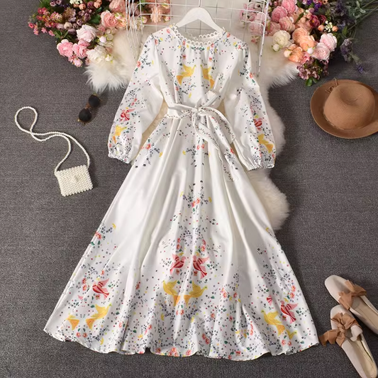 Chiffon floral puff sleeve holiday summer dress YM531