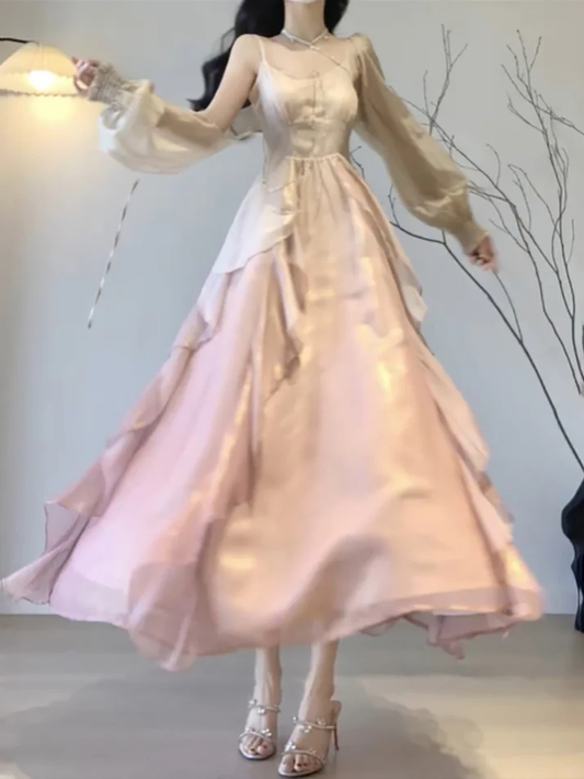 Beautiful Spaghetti Straps Ombre Pink Chiffon Prom Dress Long Evening Gown YM1729