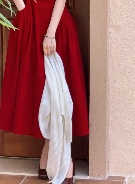 Retro chic stunning red suspender party dress two piece YM1946