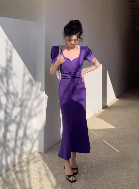 Fashion short sleeves party dress mermaid slit evening dress YM1957