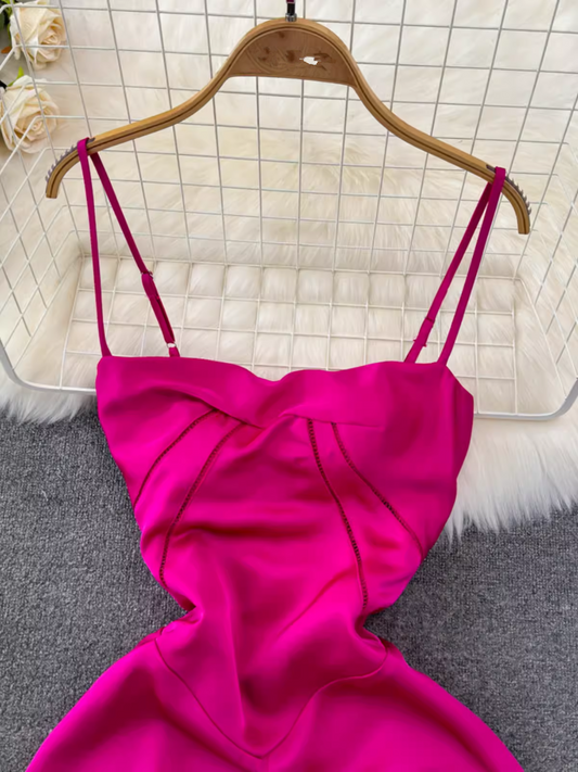 Hot Pink A-line Simple Dress YM998