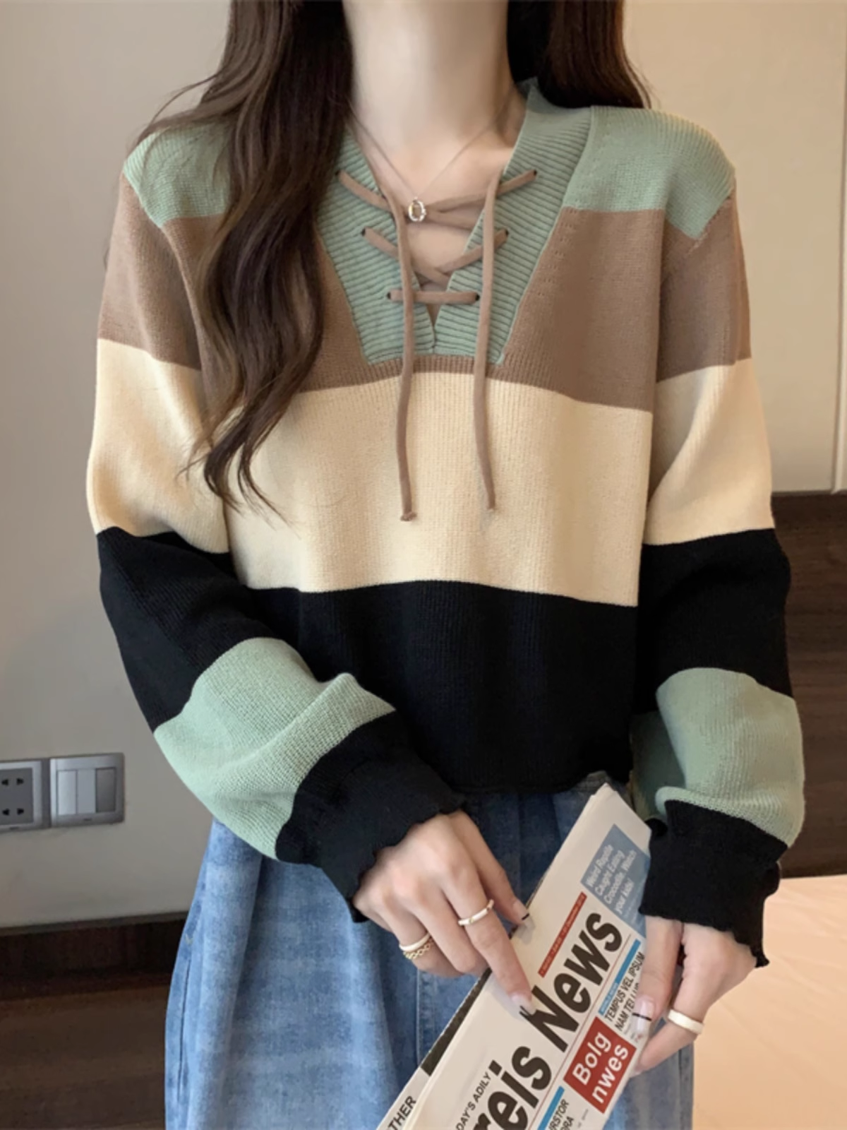 women's autumn and winter striped short sweater YM504