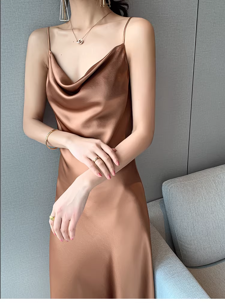 Sexy Spaghetti Straps Satin Long Party Dress Holiday Dress YM2438