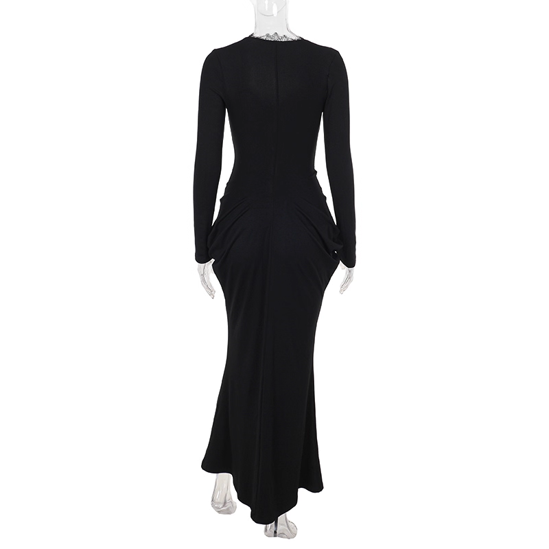 Sexy V Neck Long Sleeves Black Mermaid Long Party Dress Holiday Dress YM2253