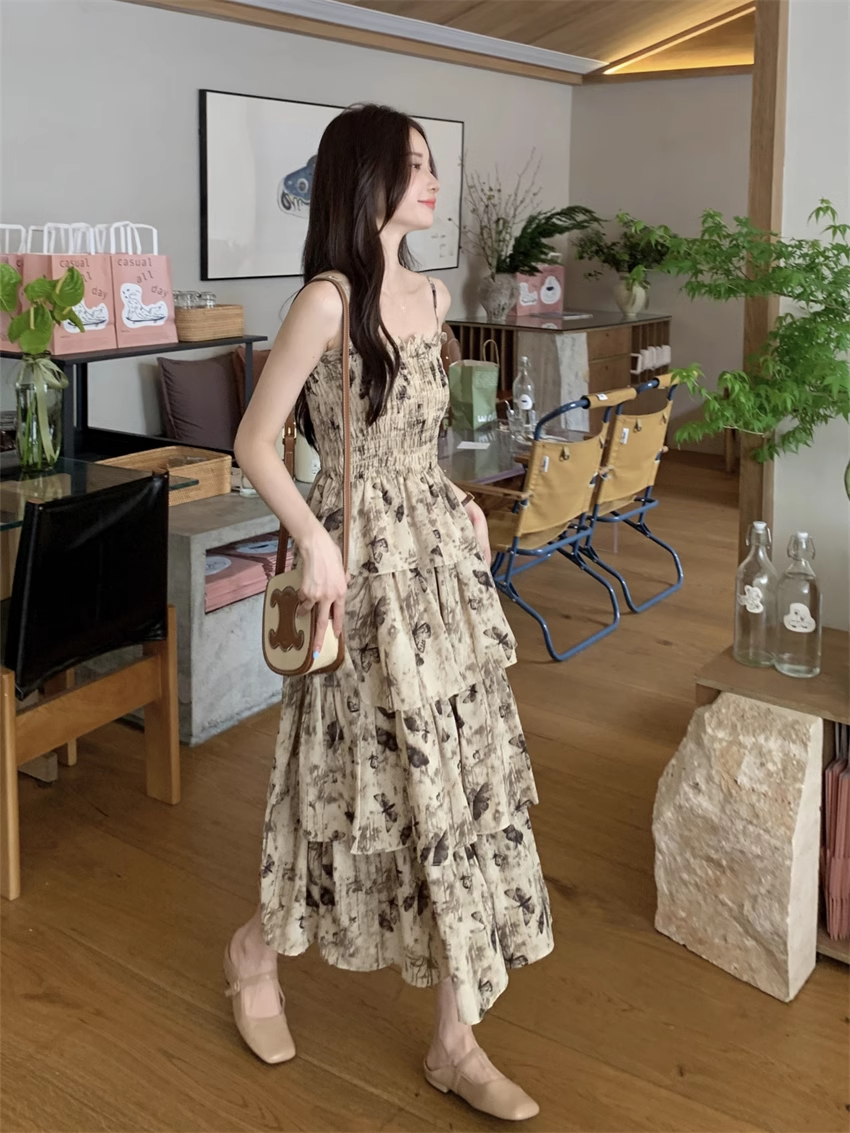 Floral butterfly suspender dress YM1189