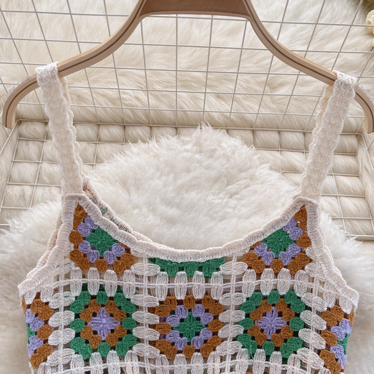 Knitted camisole women's summer hollow pattern design top YM347