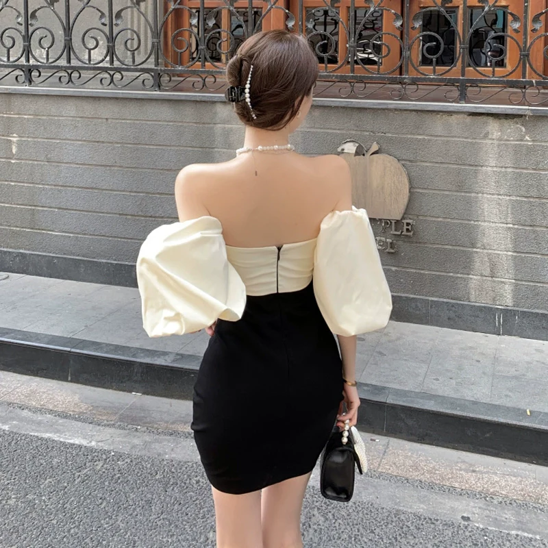 Cute Off Shoulder Puff Sleeves Short Dress Birthday Outfits YM1737