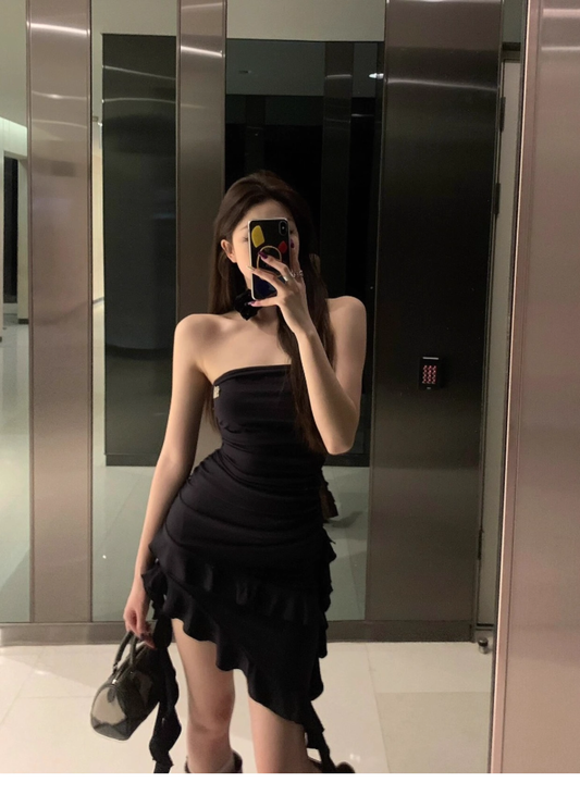 Black Off The Shoulder Dress Sexy Strapless Short Dress YM1712