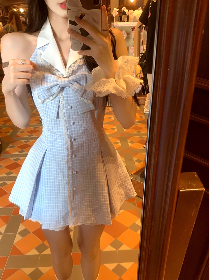 Lovely Women's Sleeveless Shirt Dress With Waist And Elegant A Line Short Dress YM1744