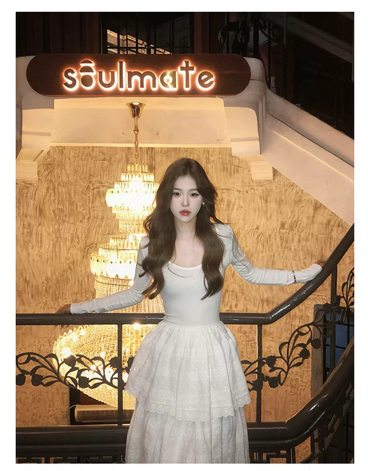 French Dress White Cake Party Dress Princess Dress YM1643