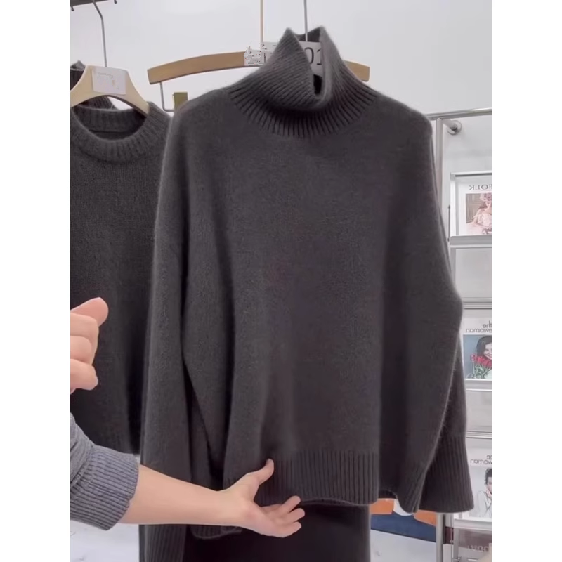 Gray Knitted Simple Soft Turtleneck Sweater YM1837
