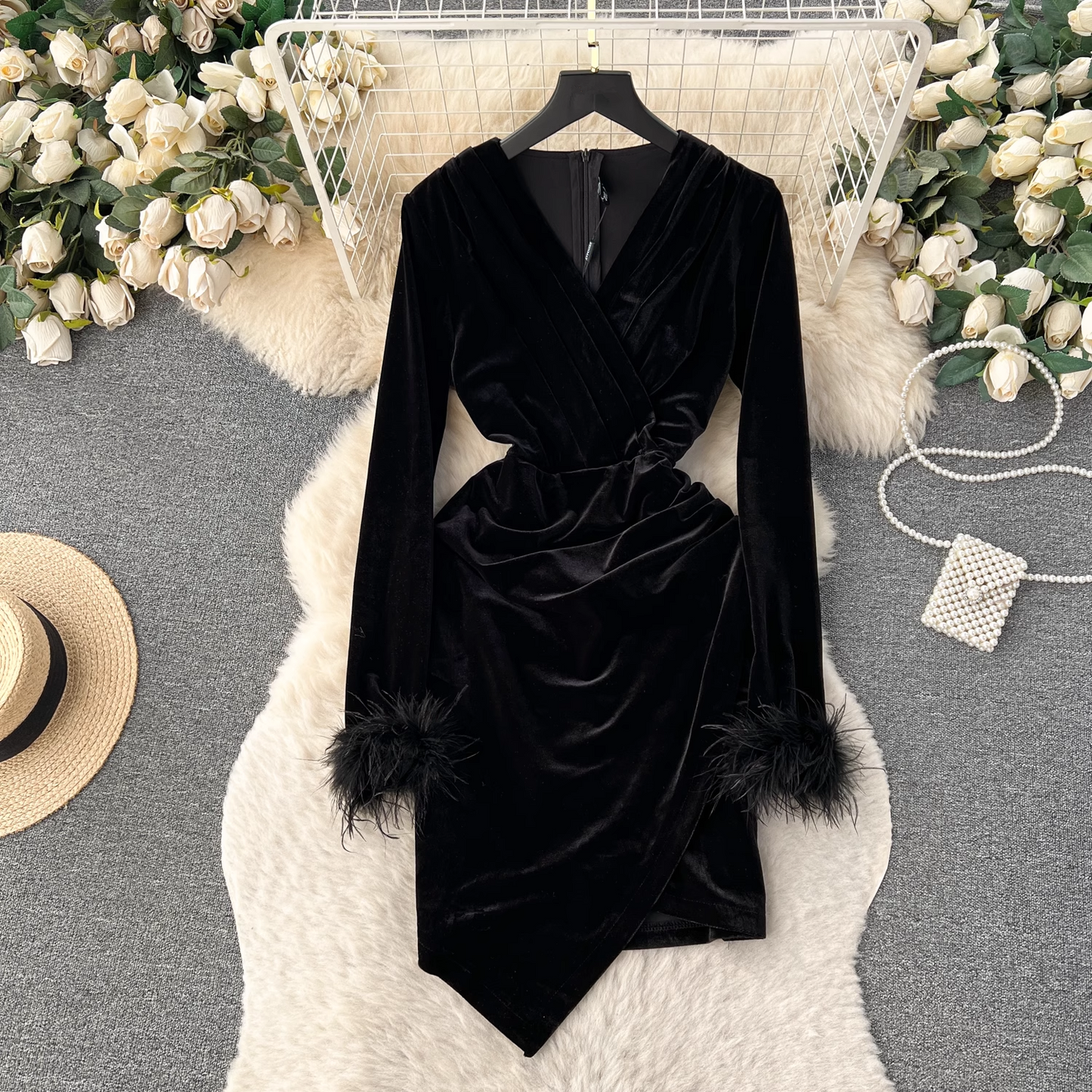 Sheath Velvet Short Dress Vocation Dress YM635