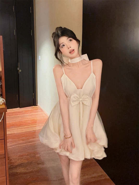 Elegant Light Beige Straps V Neck A Line Birthday Outfits Short Party Dress YM2189