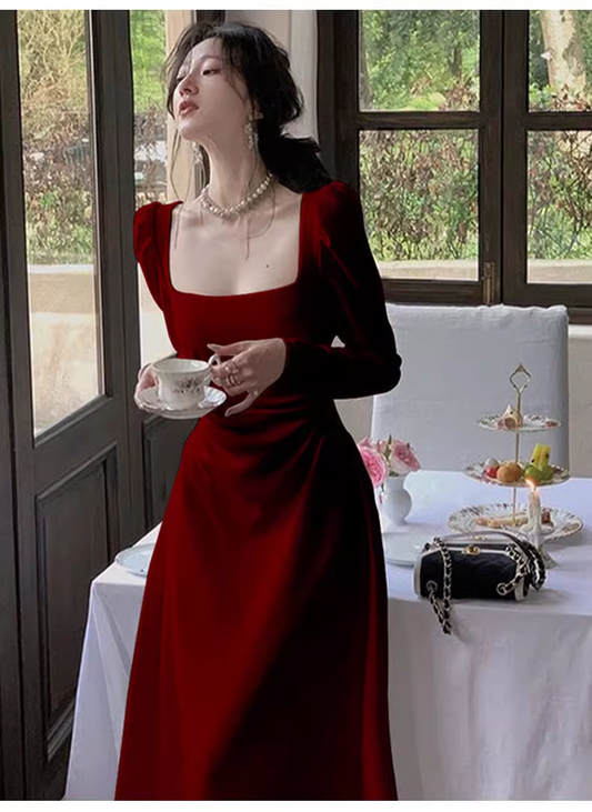 Elegant Red Long Sleeves A Line Party Dress YM1662