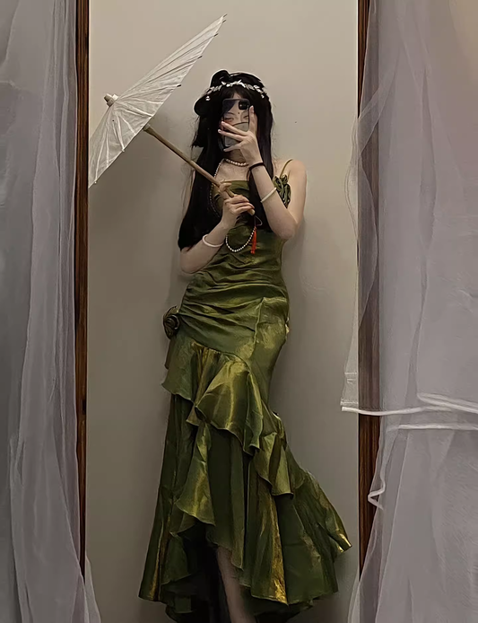 Beautiful Green Mermaid Straps Party Dress French Dress YM1653