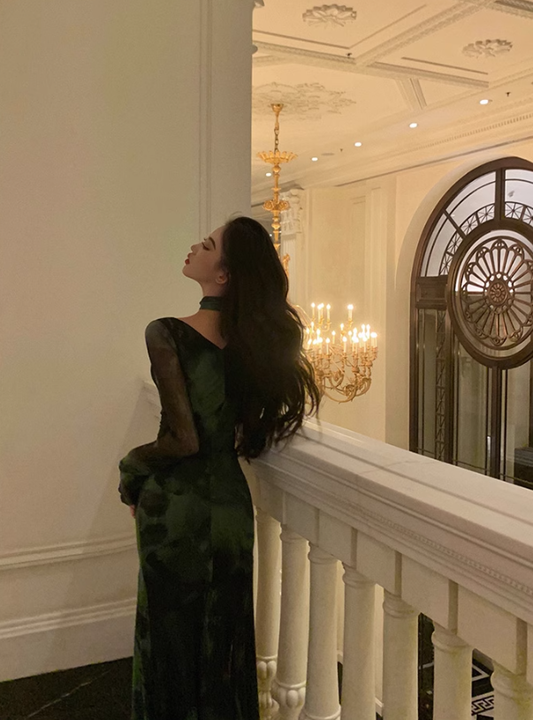 Sexy Square Neck Halter Prom Dress Slit Long Evening Gown YM1623