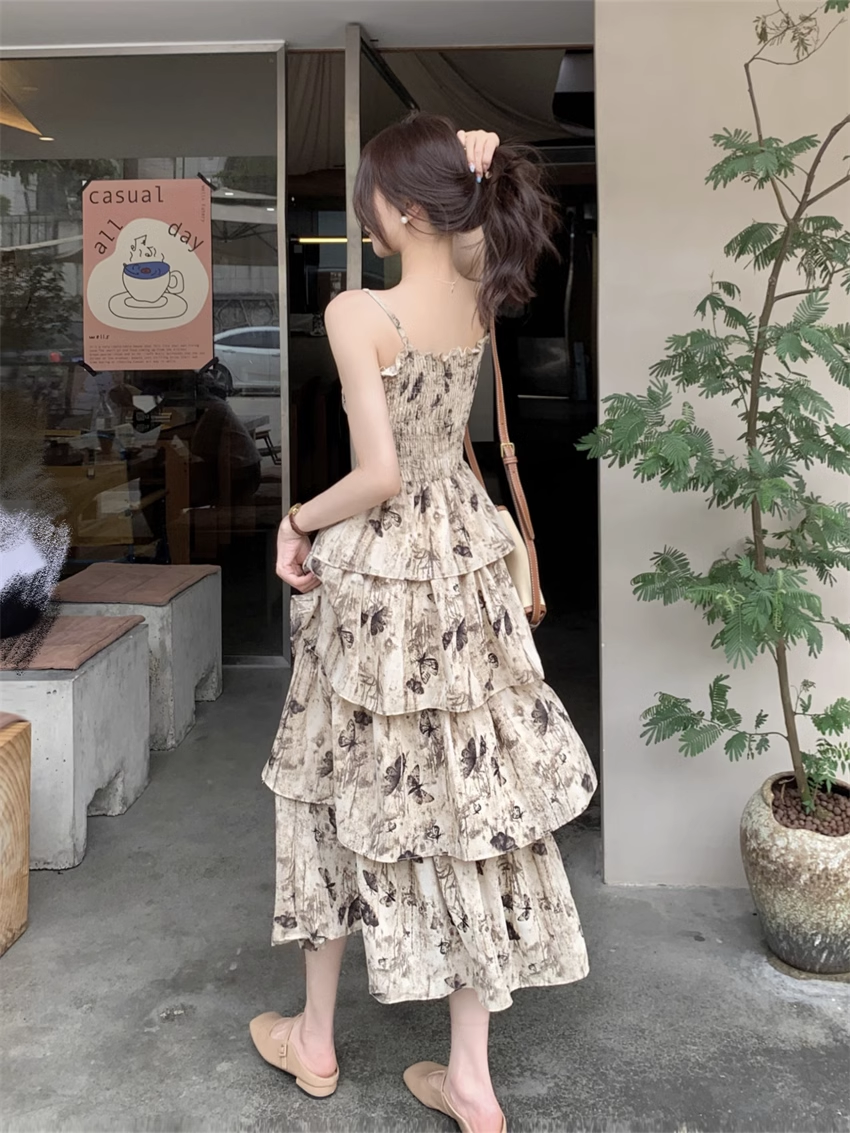 Floral butterfly suspender dress YM1189