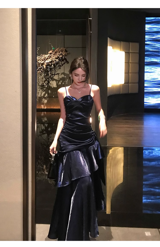 Classy Spaghetti Straps Long Ruffles Party Dress Birthday Dress YM2173