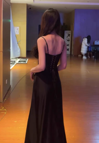 Charming Black Straps Long Party Dress Birthday Evening Dress YM2176