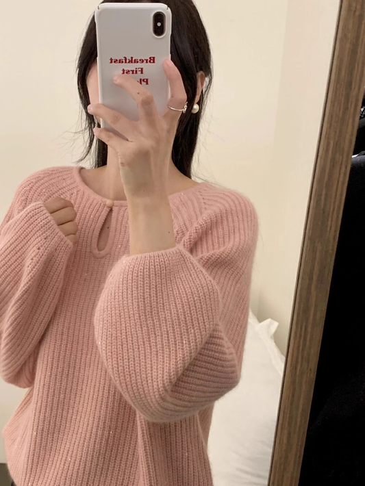 Burgundy sequin loose pullover sleeve sweater YM1899