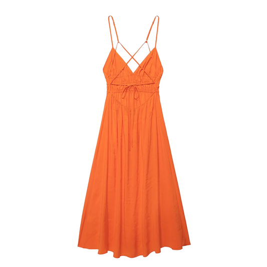 Orange Backless Summer Dress YM1359