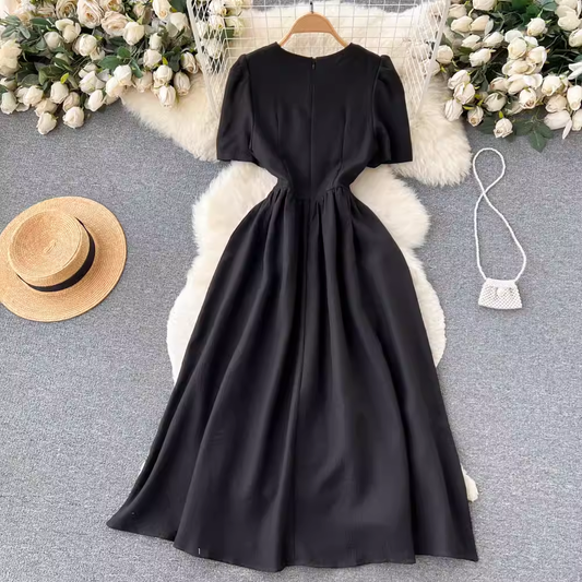 New summer dress black short sleeve long dress YM1184