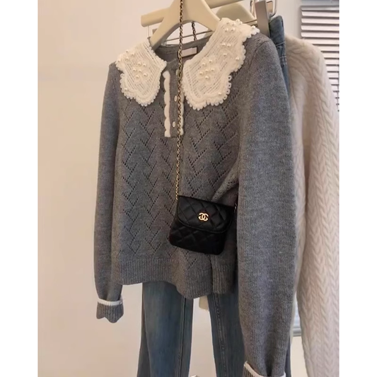 Grey baby doll collar sweater YM1887